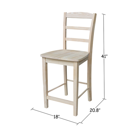 International Concepts Madrid Counter Height Stool, 24" Seat Height, Unfinished S-402